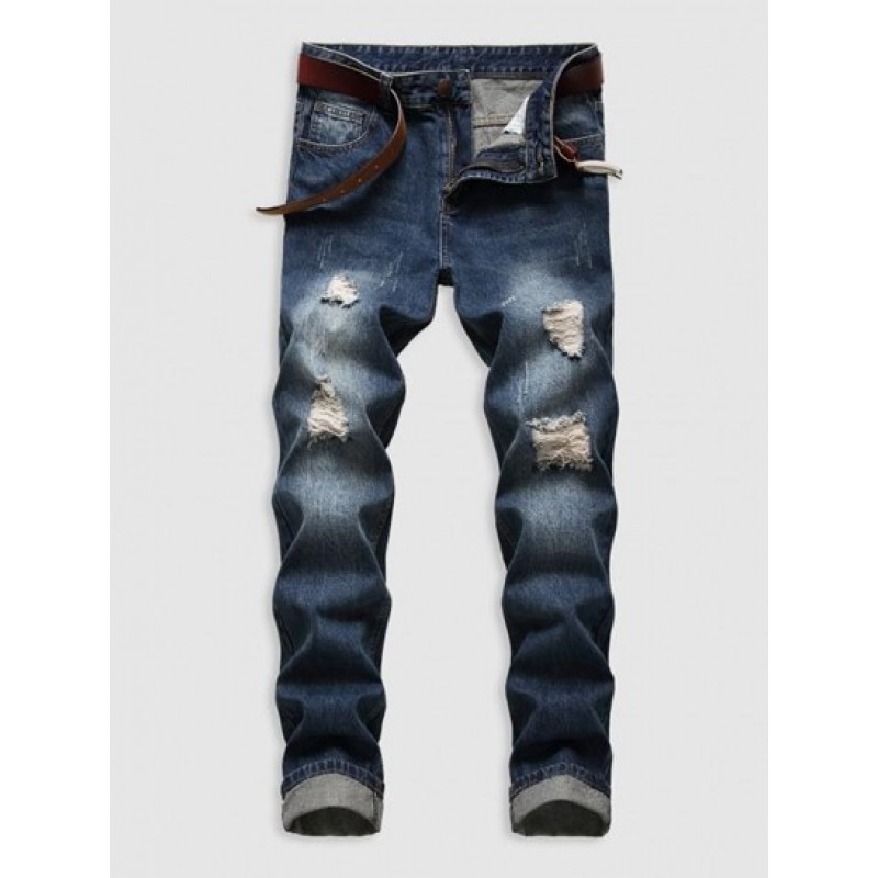 Ripped Vintage Zipper Fly Casual Jeans
