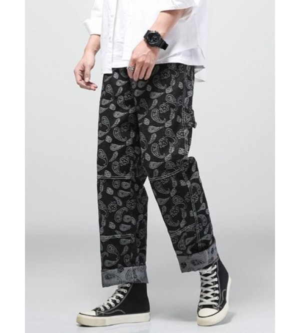 Y2K Aesthetic Paisley Flower Print Straight Leg Jeans