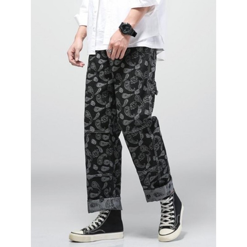 Y2K Aesthetic Paisley Flower Print Straight Leg Jeans