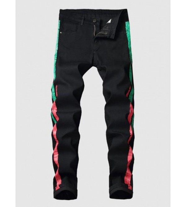 Colored Striped Stretchy Zipper Fly Jeans