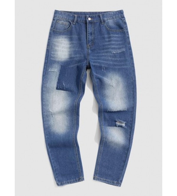 Ripped Colorblock Tapered Jeans