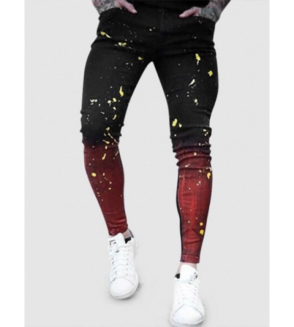 Colorblock Splash Paint Pattern Casual Jeans