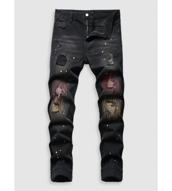 Frayed Splatter Drippy Jeans