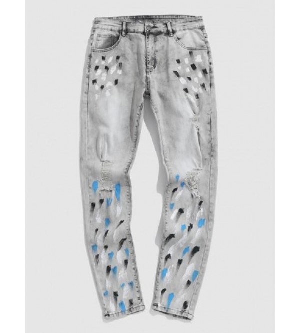 Splatter Paint Distressed Zipper Fly Jeans