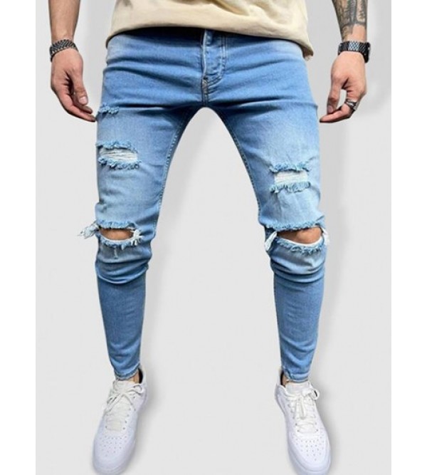 Casual Destroyed Frayed Jeans