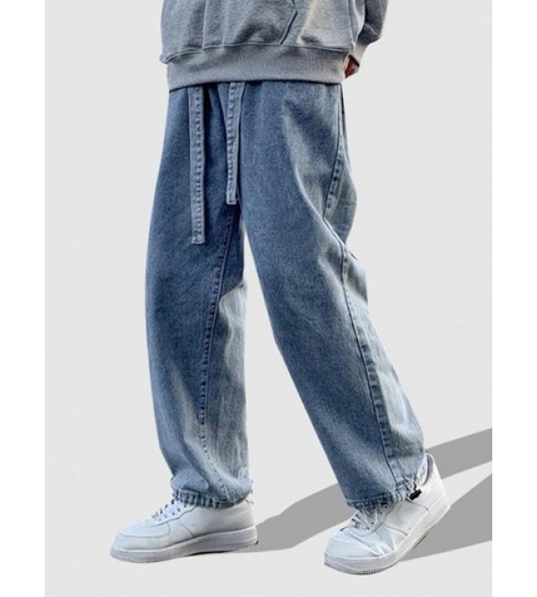 Drawstring Legs Loose Fit Straight Baggy Jeans
