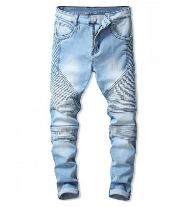 Drape Panel Design Zip Fly Jeans