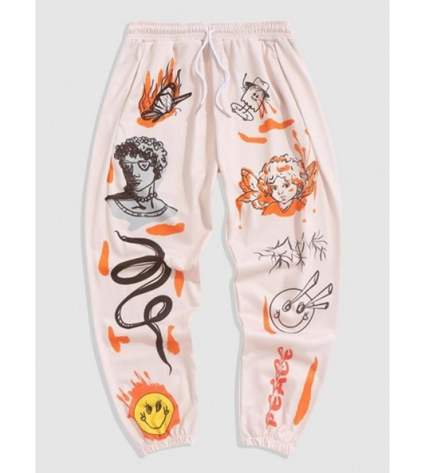 Figure And Snake Print Pocket Beam Feet Graphic Y2K Aesthetic Sweatpants