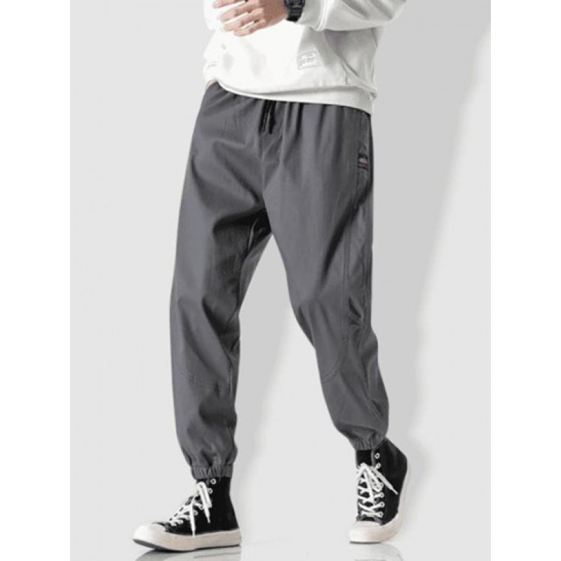 Letter Patched Contrast Drawstring Jogger Pants