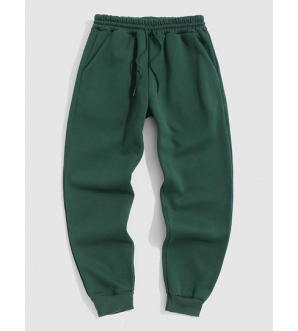 Fleece-lined Solid Color Jogger Sweatpants