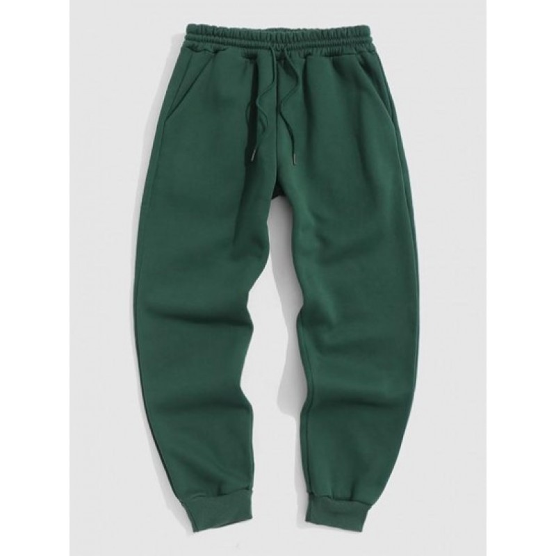 Fleece-lined Solid Color Jogger Sweatpants