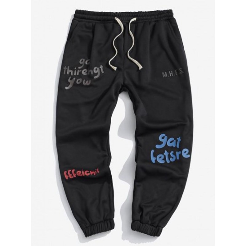 Fleece Lined Letter Jogger Sweatpants