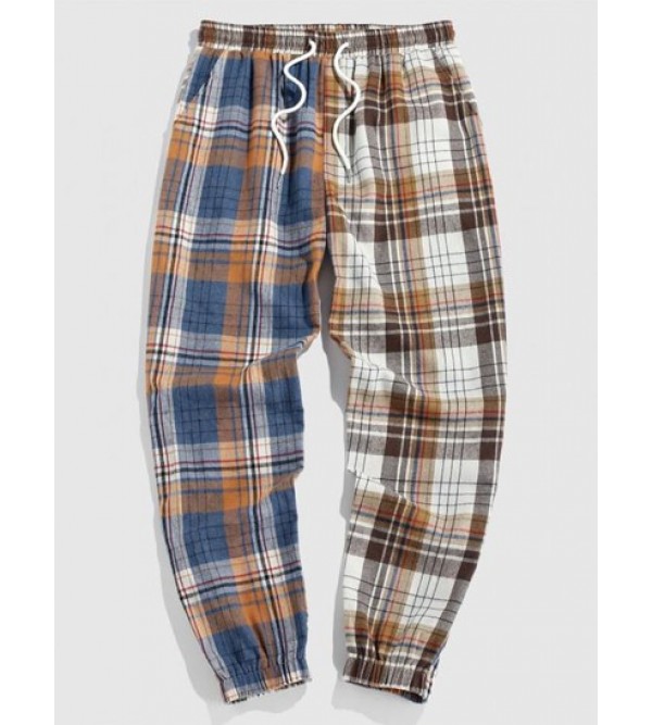 Colorblock Two Tone Plaid Pants