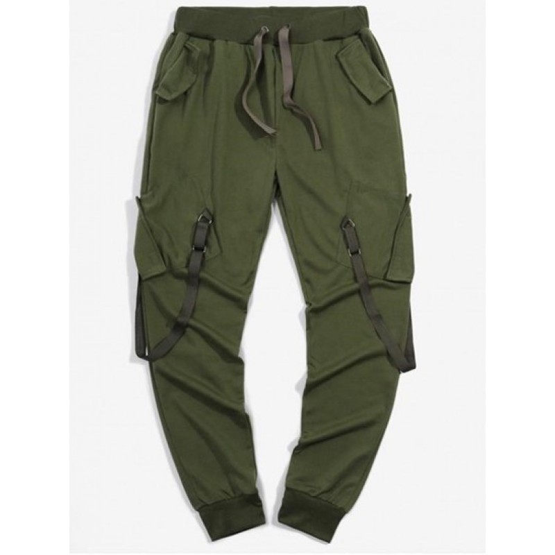 Ribbon Pockets Long Elastic Sport Cargo Techwear Pants