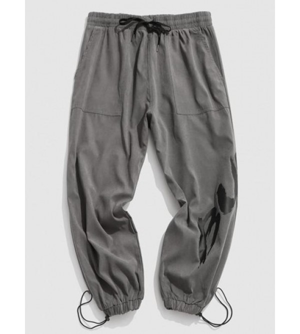 Letter Print Wide Leg Beam Feet Cargo Pants