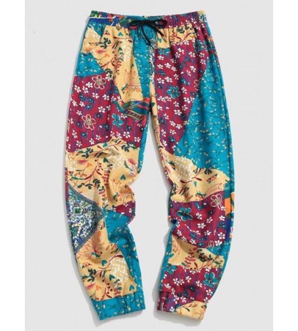 Floral Leaf Patchwork Pants