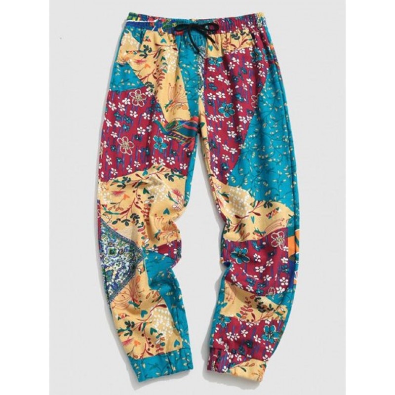 Floral Leaf Patchwork Pants