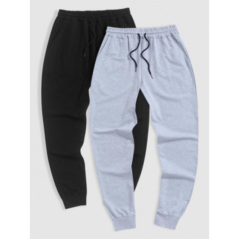 2Pcs Solid Color Jogger Sweatpants