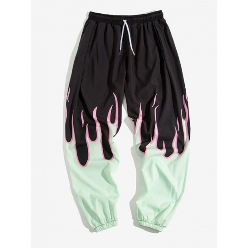 Fire Flame Print Elastic Waist Graphic Sweatpants
