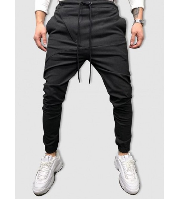 Button And Zipper Embellish Solid Color Jogger Pants