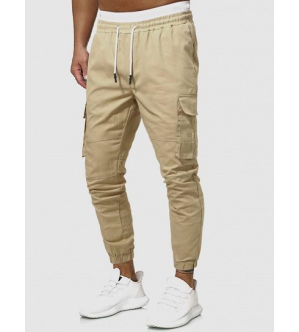 Solid Color Drawstring Pockets Cargo Pants