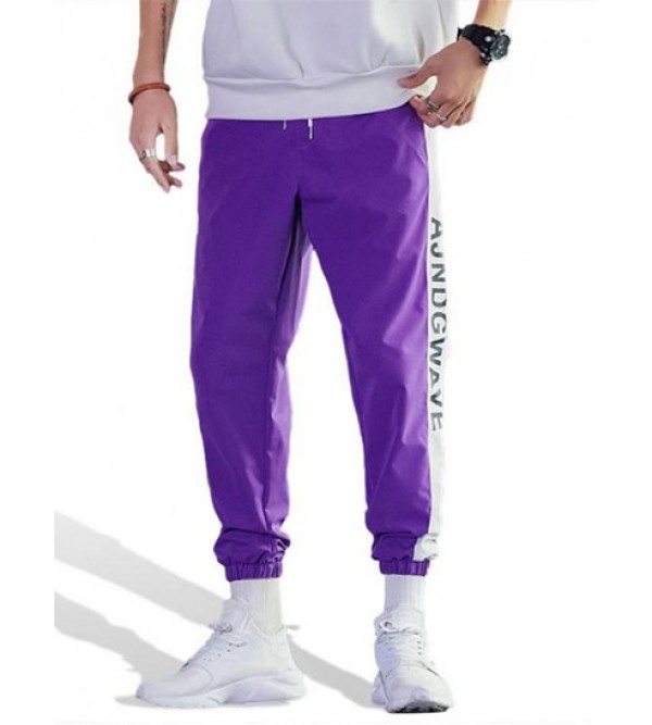 Letter Pattern Colorblock Casual Jogger Pants