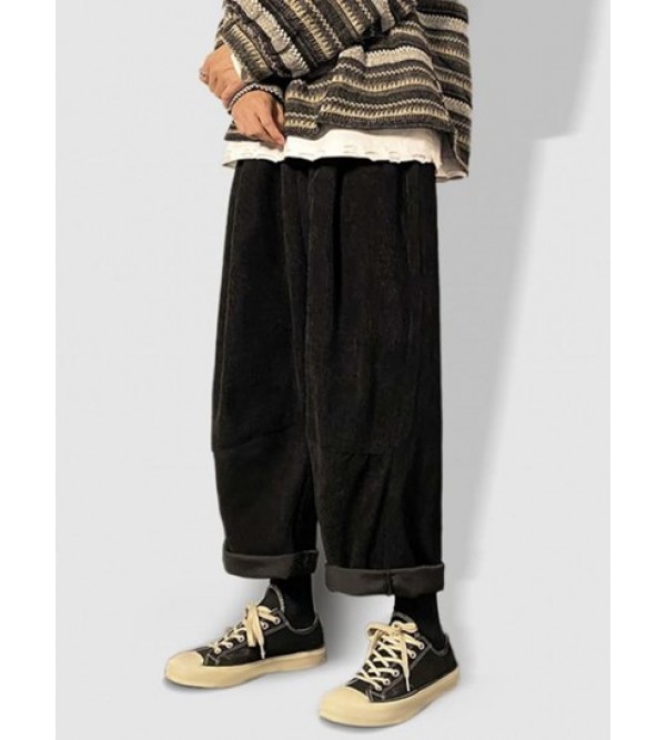 Solid Color Corduroy Ninth Pants