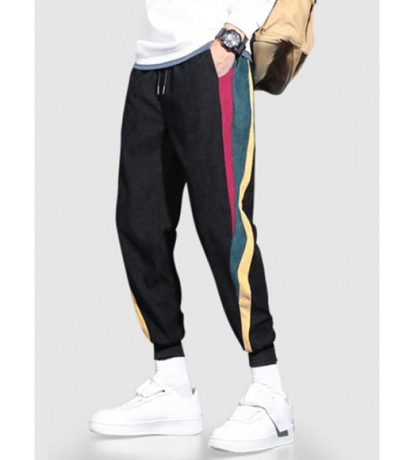 Color Spliced Corduroy Drawstring Jogger Pants