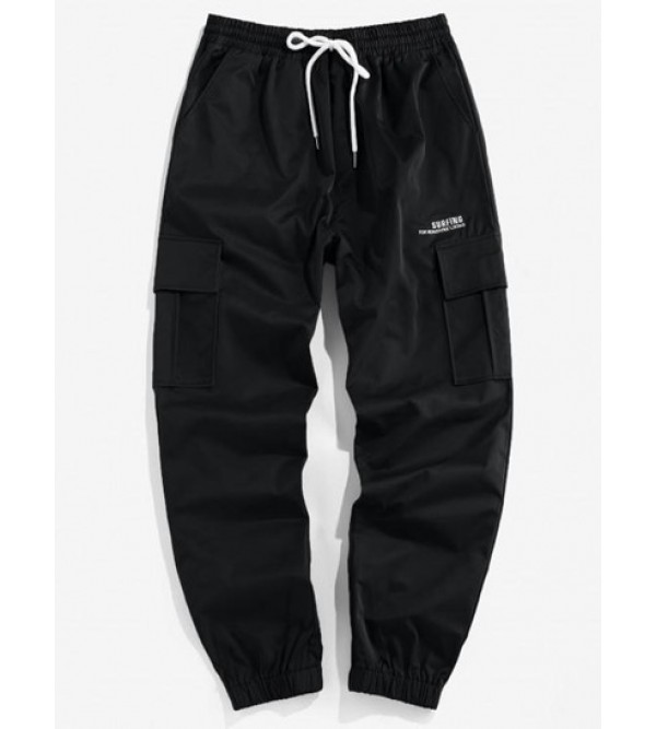 Streetwear Letters Embroidered Drawstring Cargo Techwear Pants