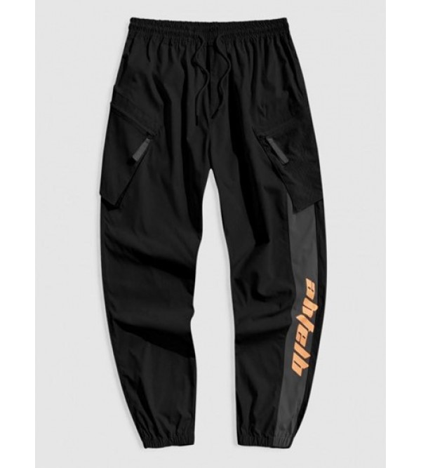 Zipper Pocket Design Letter Printed Cargo Jogger Pants