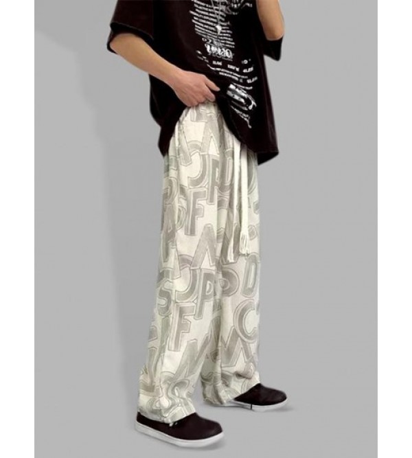 Letter Printed Textured Corduroy Pants