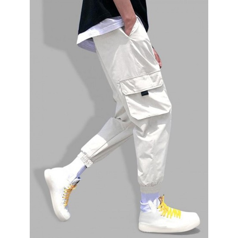 Multi Pockets Solid Color Drawstring Jogger Cargo Pants