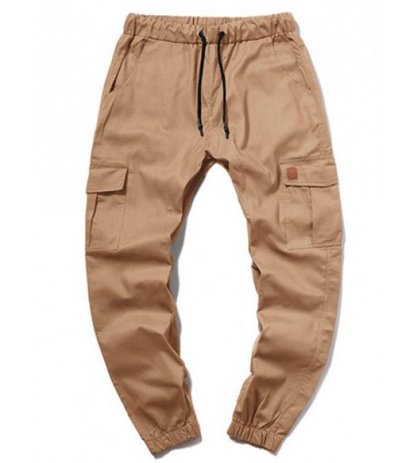 Solid Color Pocket Drawstring Cargo Pants