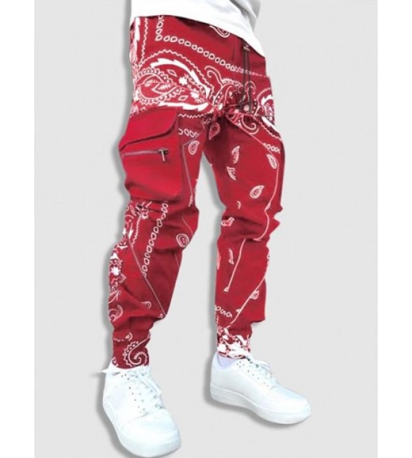 Streetwear Y2K Aesthetic Contrast Paisley Print Cargo Pants