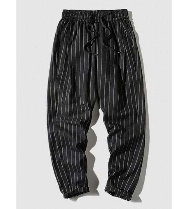Pinstripe Pattern Drawstring Casual Pants