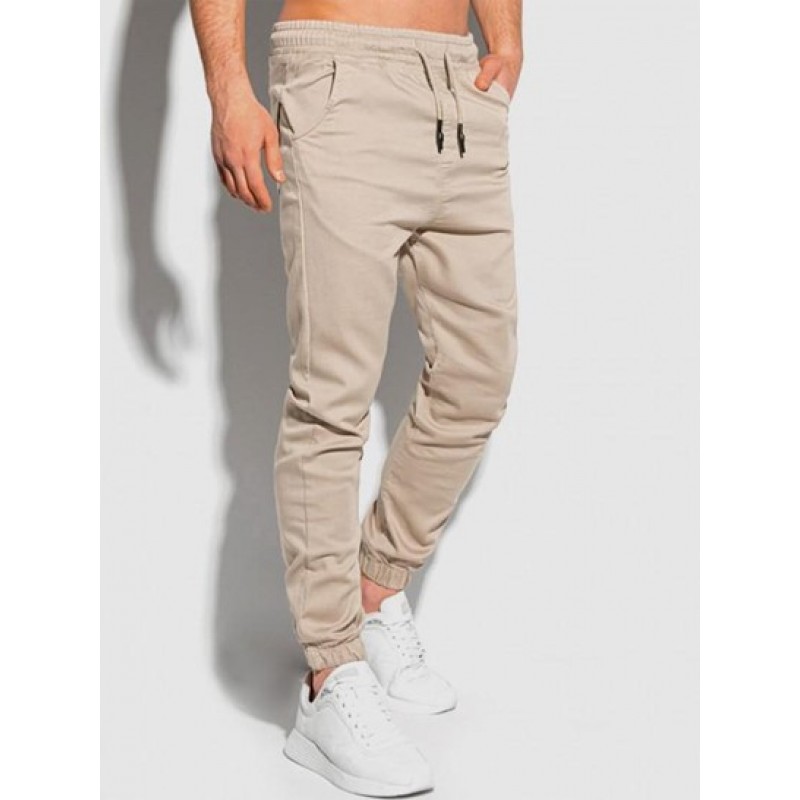 Solid Color Drawstring Multi-pocket Cargo Jogger Pants