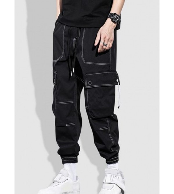 Multi-pocket Solid Color Topstitching Streetwear Cargo Pants