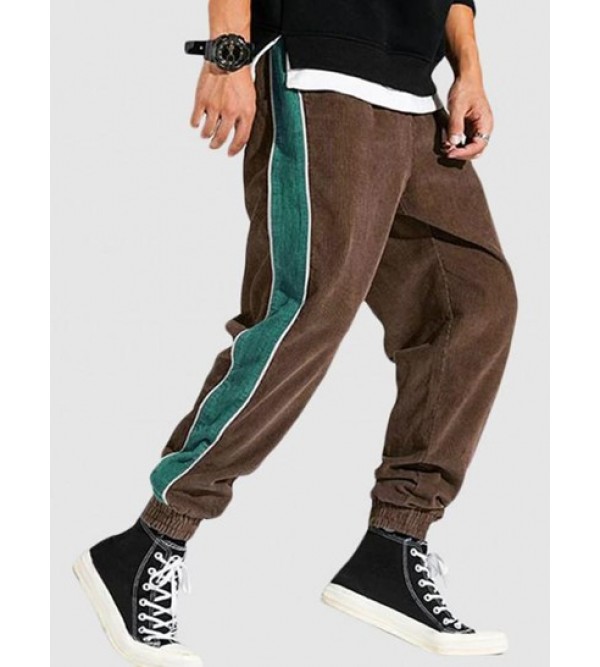 Colorblock Corduroy Drawstring Jogger Pants
