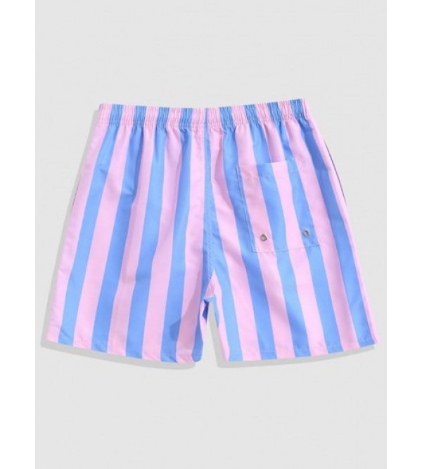 Contrasting Striped Print Beach Shorts Contrasting Striped Print Beach Shorts