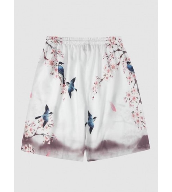 Magpie Floral Print Chinese Style Shorts