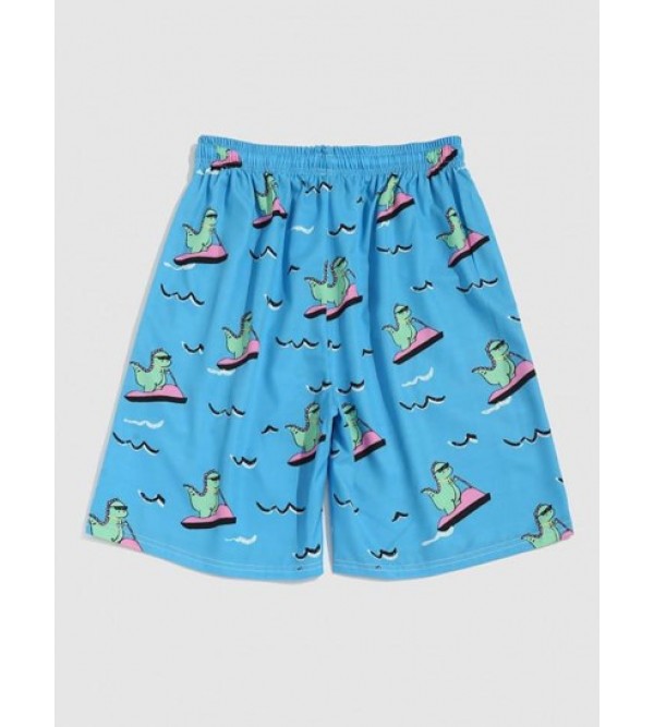 Cartoon Dinosaur Printed Drawstring Beach Shorts Cartoon Dinosaur Printed Drawstring Beach Shorts