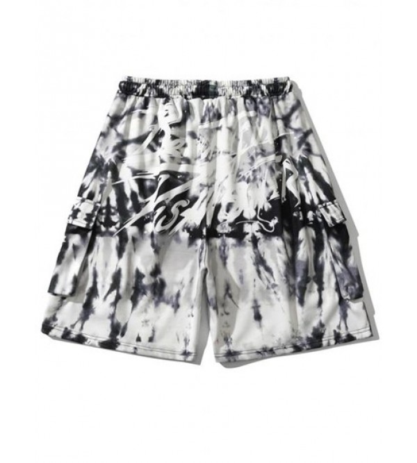 Drawstring Tie Dye Letter Print Shorts Drawstring Tie Dye Letter Print Shorts