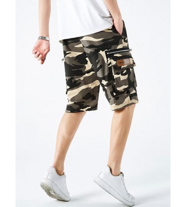 Zipper Multi-pocket Design Drawstring Cargo Shorts