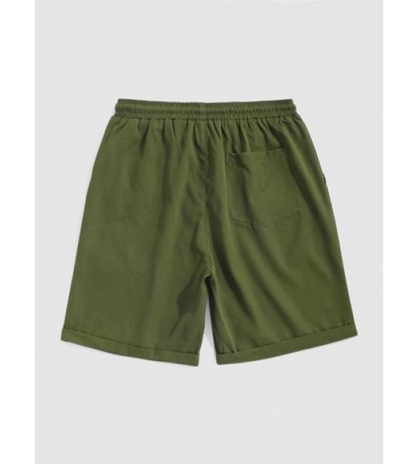 Solid Color Multi-Pocket Drawstring Casual Shorts