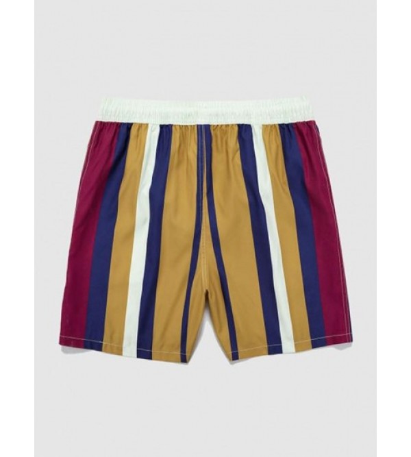 Drawstring Striped Pocket Beach Shorts