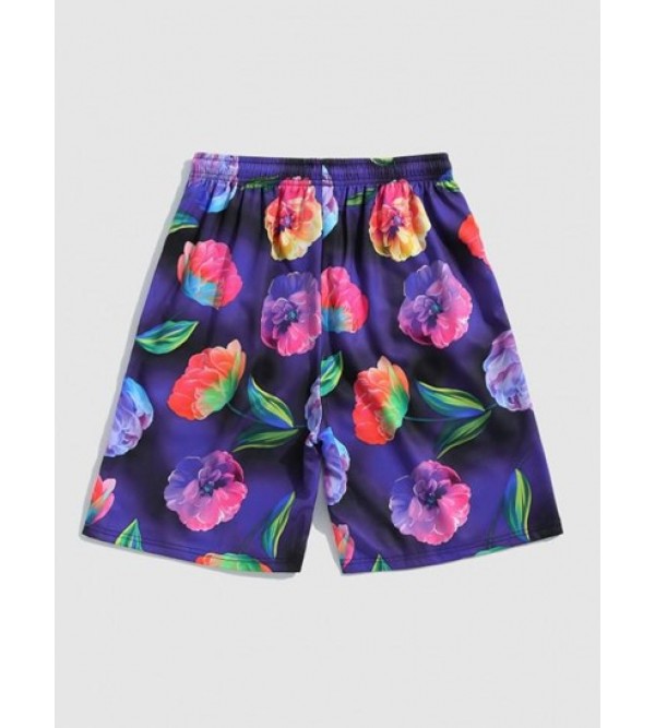 Floral Print Pocket Drawstring Beach Shorts Floral Print Pocket Drawstring Beach Shorts