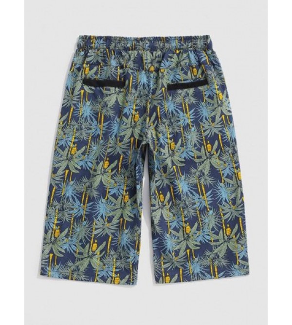 Drawstring Tropical Plant Print Beach Shorts Drawstring Tropical Plant Print Beach Shorts