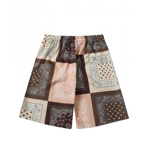 Scarf Print Drawstring Casual Beach Shorts