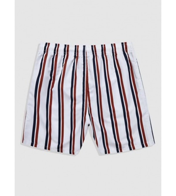 Drawstring Pockets Vertical Mixed Stripes Beach Shorts
