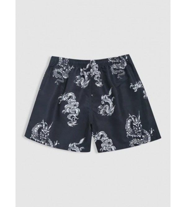 Chinese Style Dragon Print Vacation Beach Drawstring Shorts Chinese Style Dragon Print Vacation Beach Drawstring Shorts